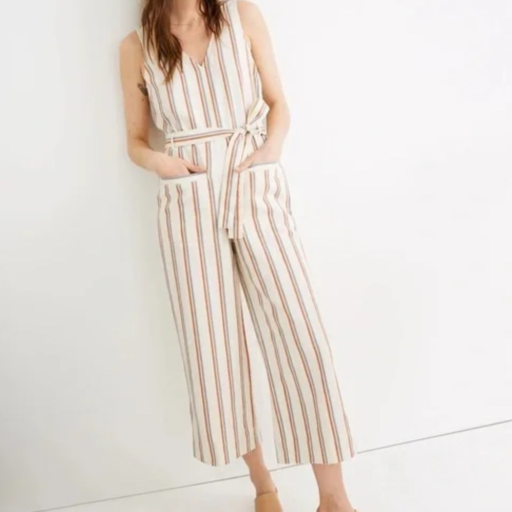 Madewell Striped Pull-On Jumpsuit / Sz X-Small / color: double stripe grey feath